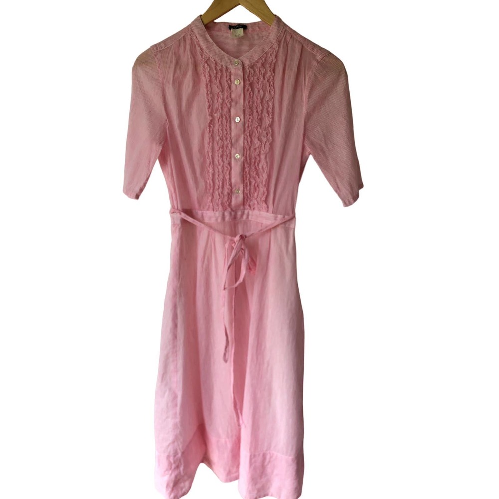 J. Crew Pink Midi Dress with Tie Waist and Pintuck Front